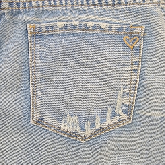 Velvet Heart Pearl Embellished Denim Skirt Distressed Frayed Hem Size 25 Boho - Picture 15 of 16